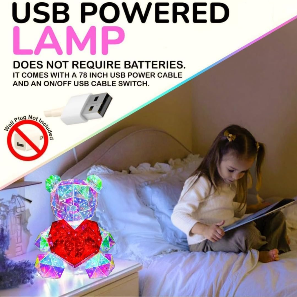 Glowing Teddy Bear with Heart Light