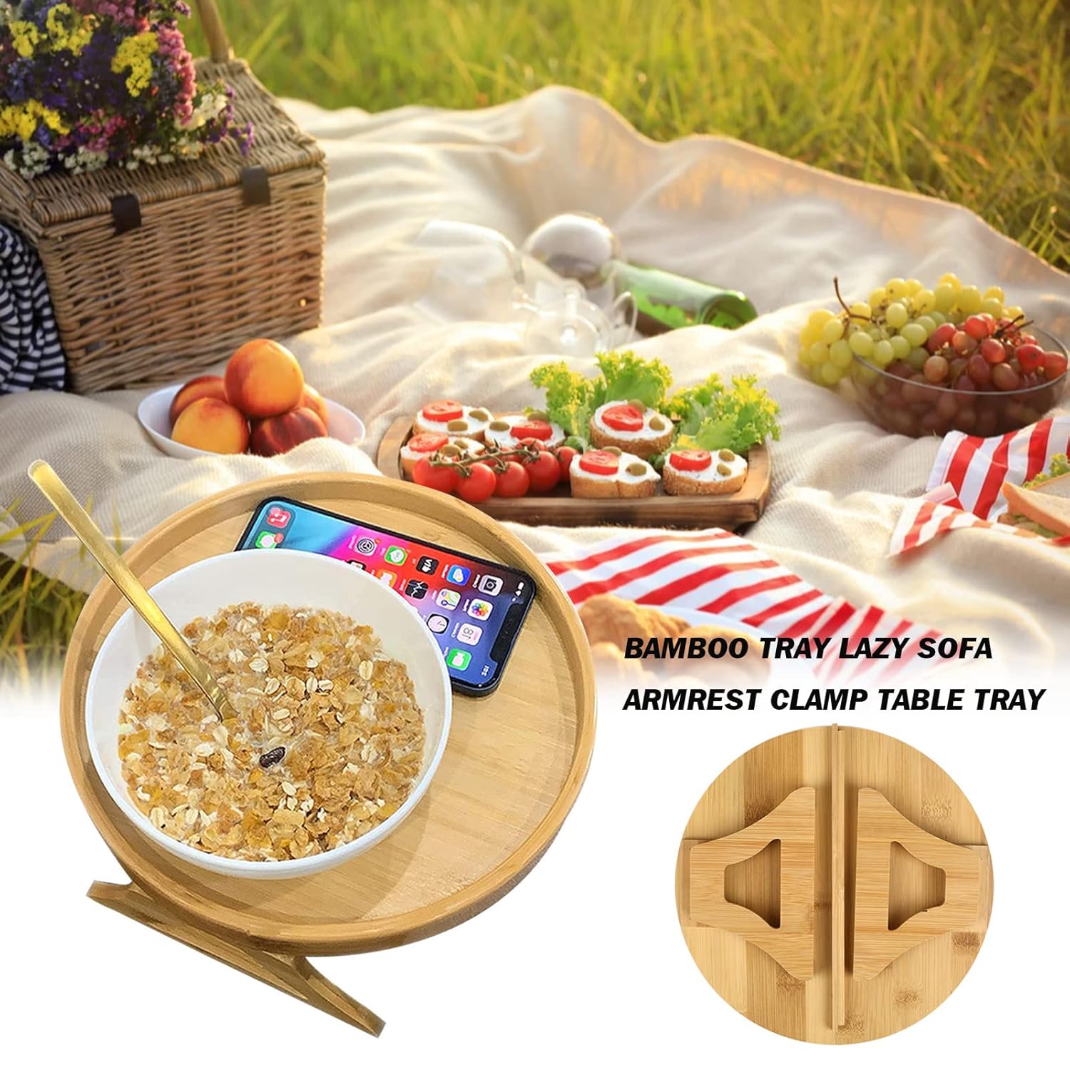 Adjustable Bamboo Sofa Arm Tray