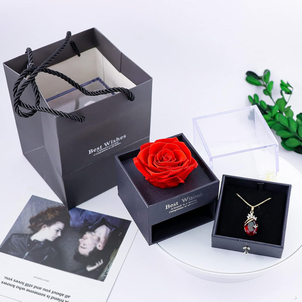 Acrylic Preserved Rose Flower Premium Box with Necklace
