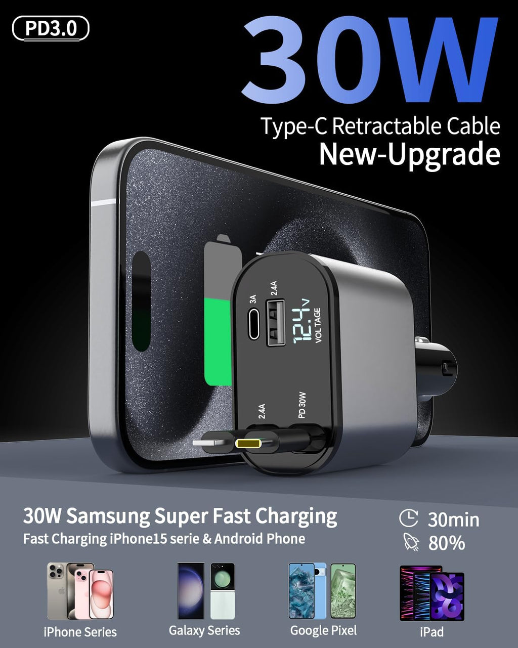 4-in-1 Retractable Phone Car Charger