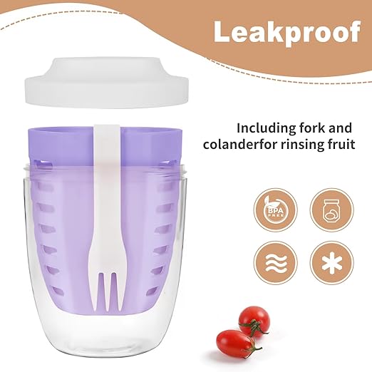 Double-Layer Fruit & Salad Container with Lid and Fork (Set of 4)