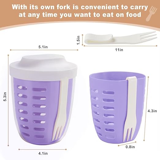 Double-Layer Fruit & Salad Container with Lid and Fork (Set of 4)