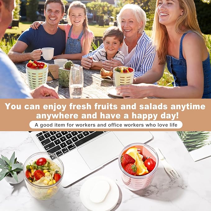 Double-Layer Fruit & Salad Container with Lid and Fork (Set of 4)