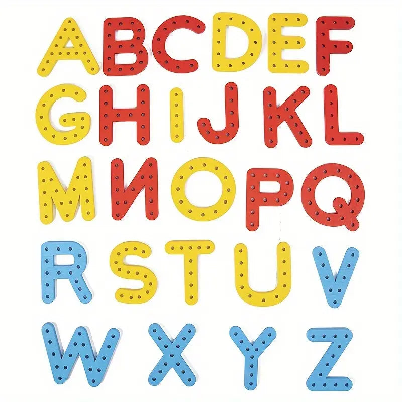 Educational Wooden Alphabet & Number Lacing Toy