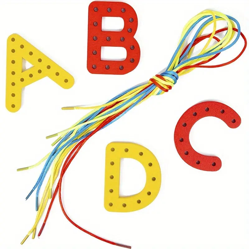 Educational Wooden Alphabet & Number Lacing Toy