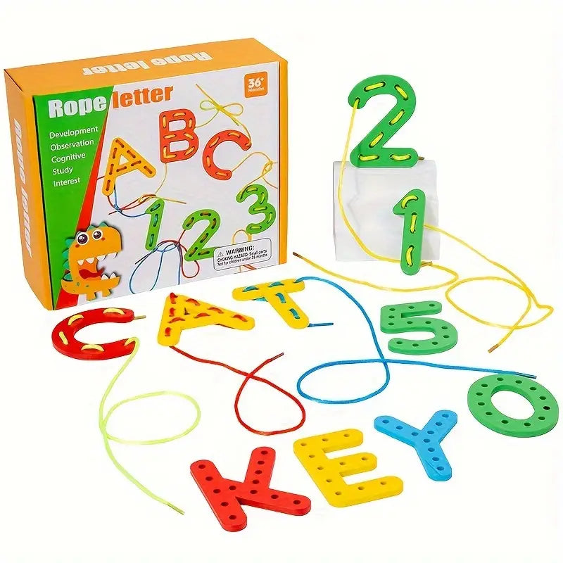 Educational Wooden Alphabet & Number Lacing Toy